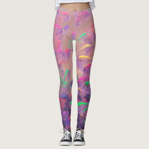 Women's Psychedelic Pink Purple Yellow Neon Fish Leggings