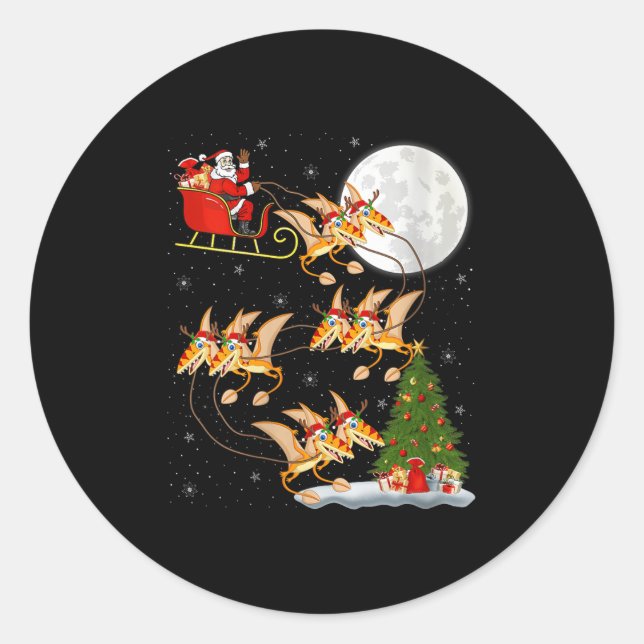 Womens Pterodactyls Dinosaur Bird Santa Sleigh Fly Classic Round Sticker (Front)