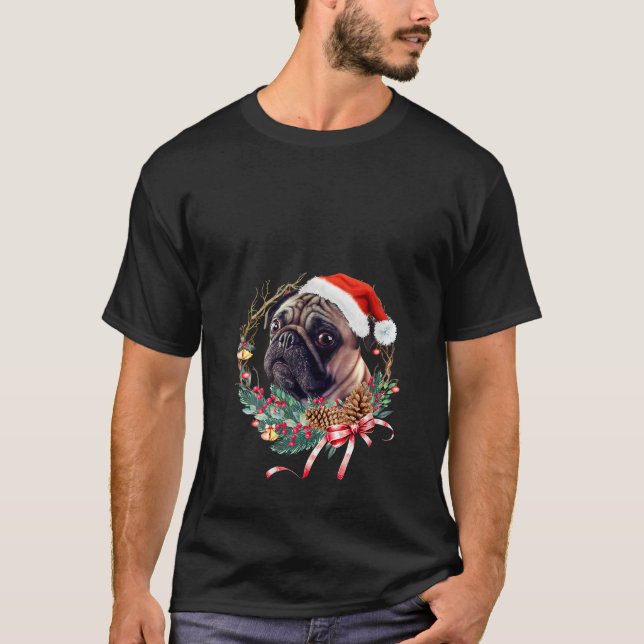 Womens Pug Dog Christmas Wreath The Soul Keeper V  T-Shirt (Front)