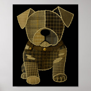 Womens Pug Dog Lover Pattern Houndstooth Patchwork Poster