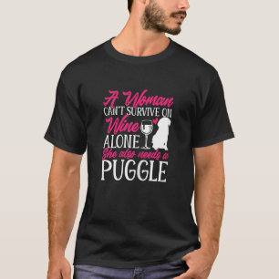 Womens Puggle And Wine Graphic For Women Wine Pu T-Shirt