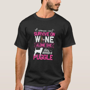Womens Puggle And Wine Graphic For Women Wine Pugg T-Shirt