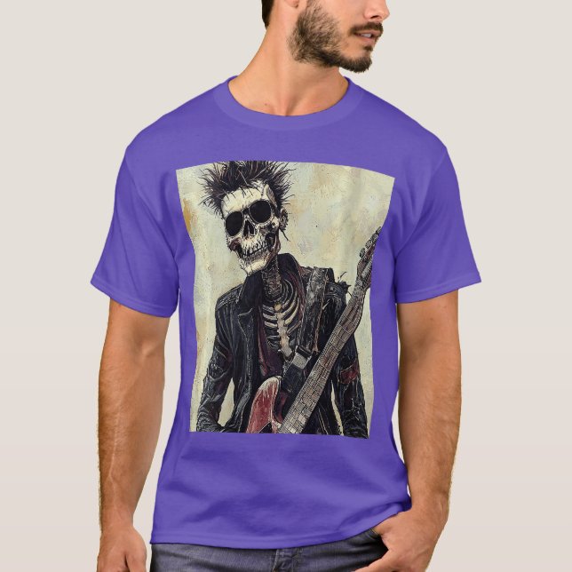 Womens Punk Rock Skeleton Player Guitar Music Hall T-Shirt (Front)