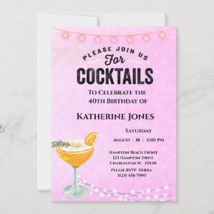 Women's Purple 40th Birthday Cocktail Party Invitation