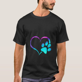 Womens purple Cyan turquoise Dog Paw Print heart F T-Shirt