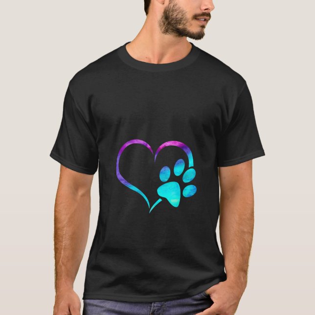 Womens purple Cyan turquoise Dog Paw Print heart F T-Shirt (Front)