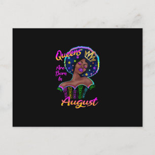 Womens Queens Are Born In August Birthday Black Announcement Postcard