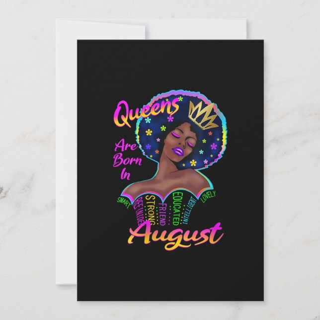 Womens Queens Are Born In August Birthday Black Holiday Card (Front)
