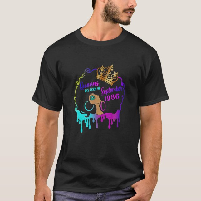 Womens Queens Are Born In September 1986 35Th Bday T-Shirt (Front)