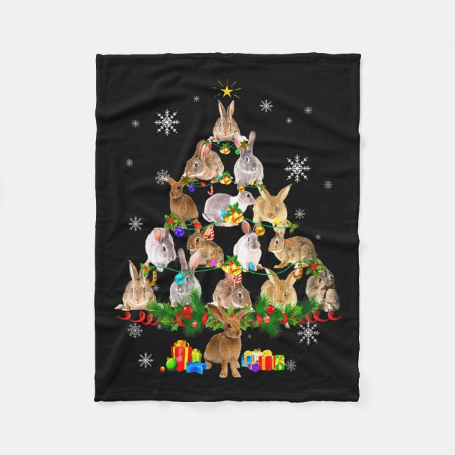 Womens Rabbit Christmas Tree Snow Funny Rabbit Xma Fleece Blanket (Front)
