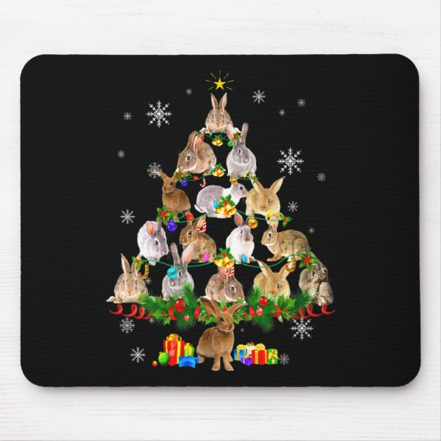 Womens Rabbit Christmas Tree Snow Funny Rabbit Xma Mouse Mat (Front)