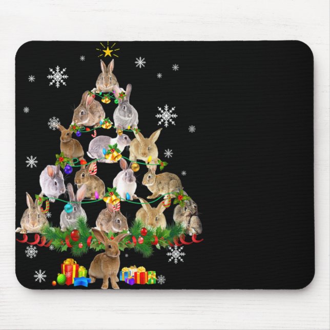 Womens Rabbit Christmas Tree Snow Funny Rabbit Xma Mouse Mat (Front)
