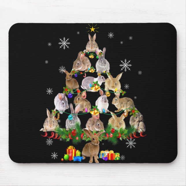 Womens Rabbit Christmas Tree Snow Funny Rabbit Xma Mouse Mat (Front)