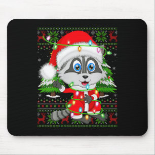 Womens Raccoon Christmas Lights Santa Costume Ugly Mouse Mat