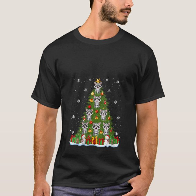 Womens Racoon Christmas Tree Holiday Decor Funny  T-Shirt (Front)
