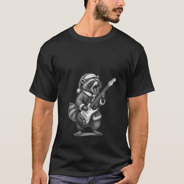 Womens Racoon Playing Guitar Christmas Animal Lov T-Shirt (Front)