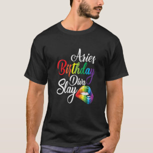 Womens Rainbow Lips Aries Queen March April Girl B T-Shirt