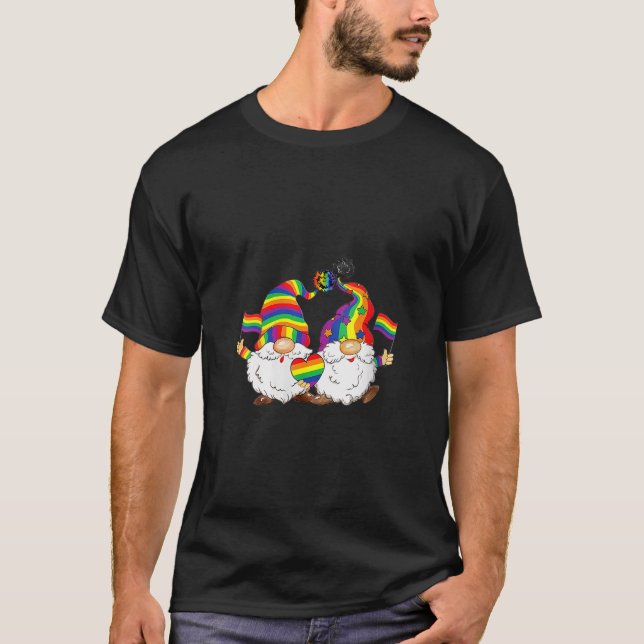 Womens Rainbow Pride Gnomes LGBTQ Christmas Gay Qu T-Shirt (Front)