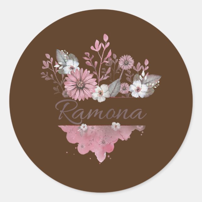 Womens Ramona Flower Monogram  Classic Round Sticker (Front)