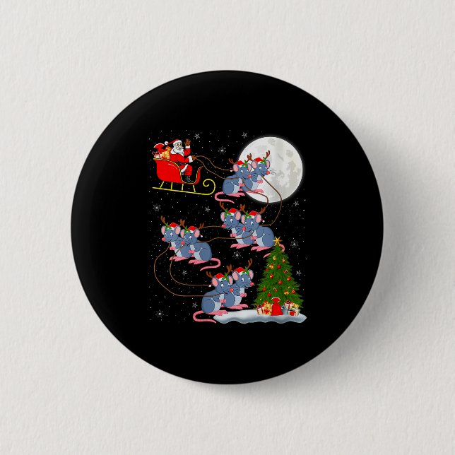 Womens Rat Rodents Santa Sleigh Flying Funny Magic 6 Cm Round Badge (Front)