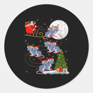 Womens Rat Rodents Santa Sleigh Flying Funny Magic Classic Round Sticker