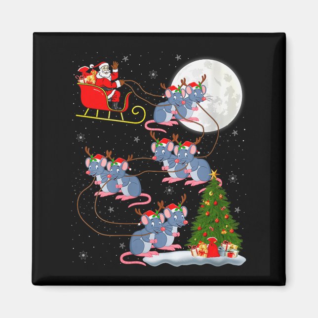 Womens Rat Rodents Santa Sleigh Flying Funny Magic Magnet (Front)
