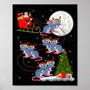 Womens Rat Rodents Santa Sleigh Flying Funny Magic Poster