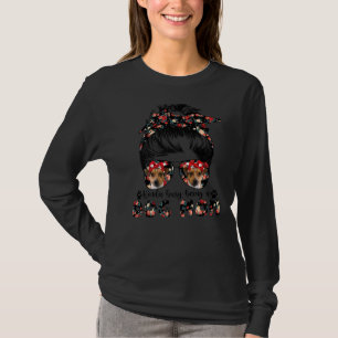 Womens Rat Terrier Dog Mum Messy Bun Hair Glasses T-Shirt