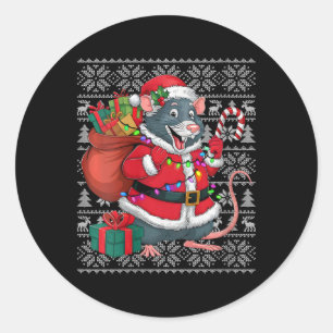 Womens Rat Xmas Sweater Style Ugly Santa Rat Chris Classic Round Sticker