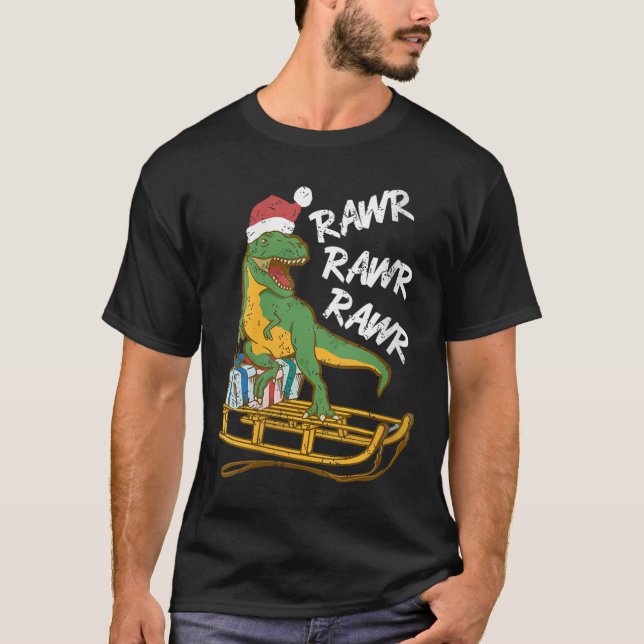 Womens Rawr Rawr Rawr Funny Christmas Dino Sleigh  T-Shirt (Front)