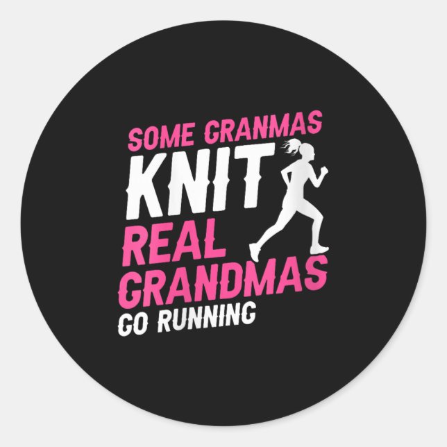 Womens Real Grandmas Who Run Funny Athletic Senior Classic Round Sticker (Front)