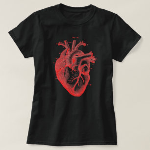 Women's Red Anatomical Heart Diagram Black T-shirt