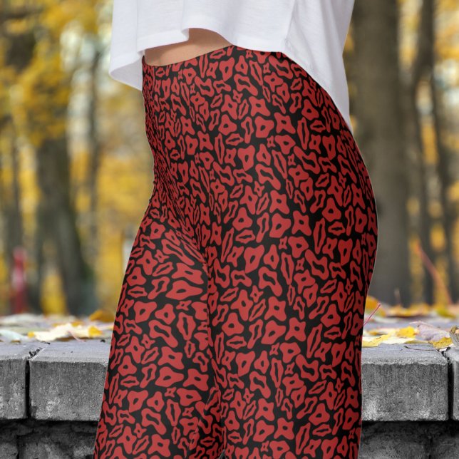 Womens Red and Black Pattern Yoga Leggings (Trendy Red and Black Pattern Leggings)