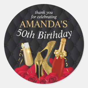 Womens Red and Gold Birthday Classic Round Sticker
