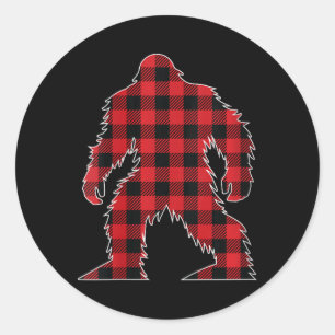 Womens Red Buffalo Plaid Bigfoot Matching Family C Classic Round Sticker