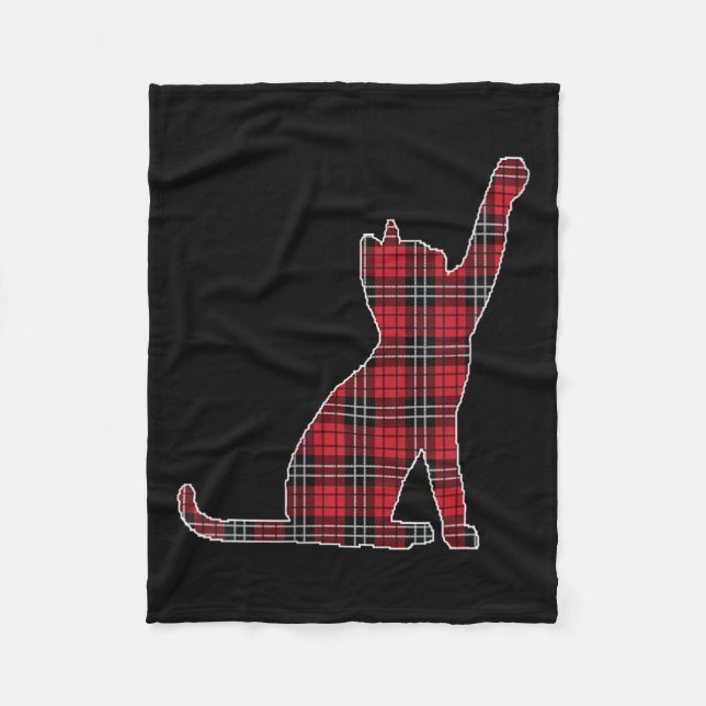 Womens Red Buffalo Plaid Cat Matching Family Chris Fleece Blanket (Front)