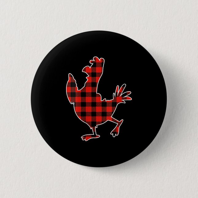 Womens Red Buffalo Plaid Pajama Chicken Merry Chri 6 Cm Round Badge (Front)