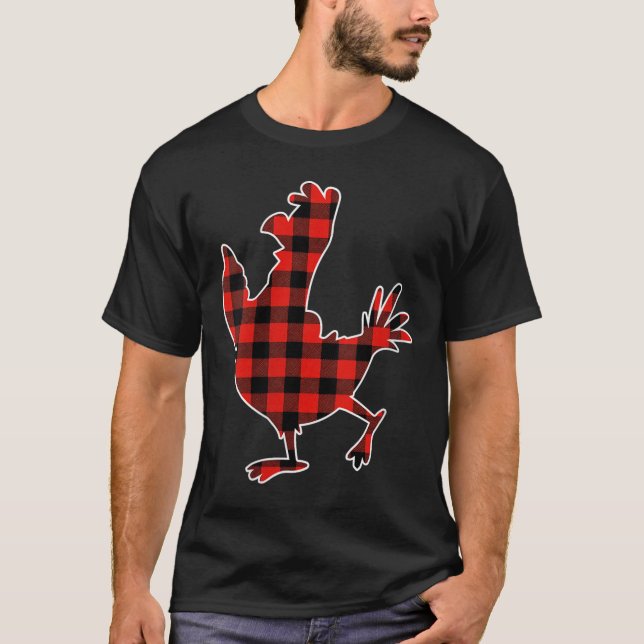 Womens Red Buffalo Plaid Pajama Chicken Merry Chri T-Shirt (Front)