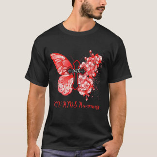 Womens Red Butterfly Faith Hiv Aids Awareness T-Shirt