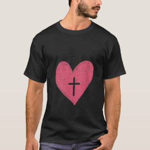 Womens Red Heart Cross Love Gift Catholic Jesus Ch T-Shirt