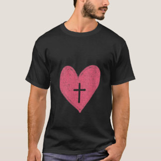 Womens Red Heart Cross Love Gift Catholic Jesus Ch T-Shirt