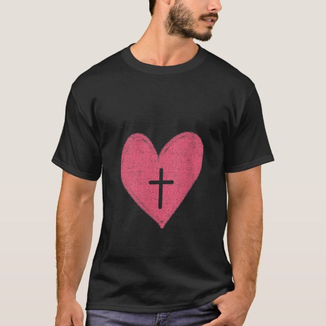 Womens Red Heart Cross Love Gift Catholic Jesus Ch T-Shirt (Front)