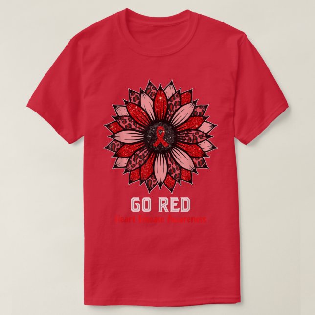 Womens Red Heart Disease Awareness Month Ribbon Su T-Shirt (Design Front)