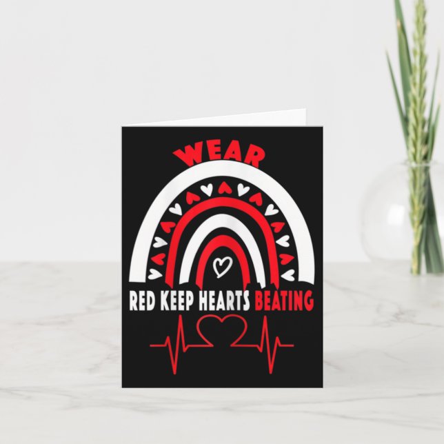 Womens Red Keep Hearts Beating - Heart Disease Awa Card (Front)