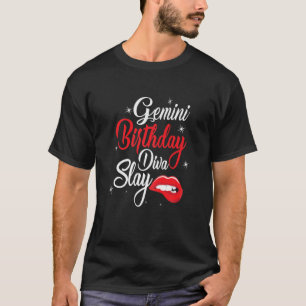 Womens Red Lip Print Gemini Queen May June Girl Bi T-Shirt