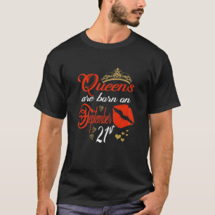Womens Red Lip Print Queens Are Born On September T-Shirt