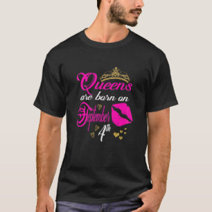 Womens Red Lips Print Queens Are Born On September T-Shirt