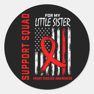 Womens Red Little Sister Heart Disease Awareness F Classic Round Sticker