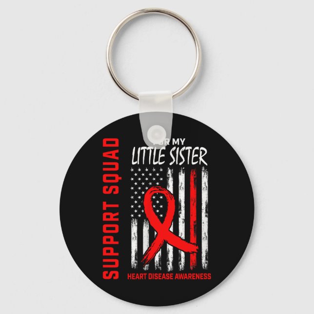 Womens Red Little Sister Heart Disease Awareness F Key Ring (Front)