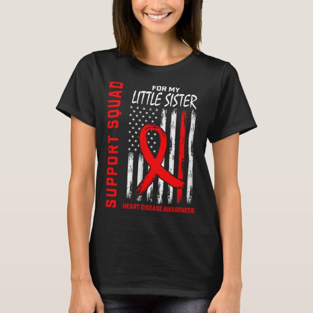 Womens Red Little Sister Heart Disease Awareness F T-Shirt (Front)